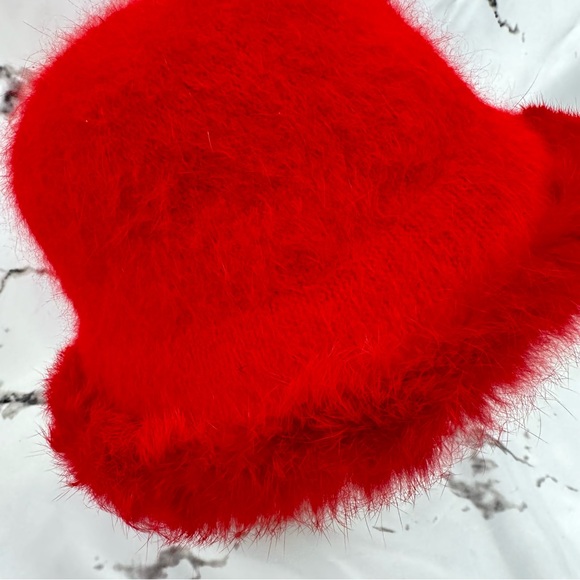 C. C. Cheveaux Angora Bucket Hat Vintage 90's Bright Red Fur Trim - Picture 2 of 6